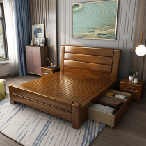 Walnuts Wood Solid Wood Bed With Drawer 1 8 m Double Bed 1 5 Single Air Pressure Storage Modern Chinese Bedroom Wedding Bed