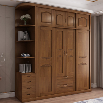 Solid Wood Wardrobe Pushdoor Chinese Modern Minimalist About Four Doors Wardrobe With Top Cabinet With Corner Storage Bedroom Large Closet