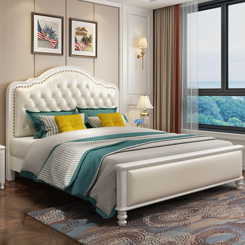 American bed soft-leaning with drawer pneumonic storage 1 8 m solid wood double man bed white single Princess bedroom wedding bed