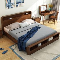 Nordic Solid Wood Bed 1 8 m Double beds 1 5 m Single beds with drawer Air pressure High case storage Master bedroom Wedding bed