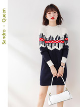 Sandro Queen Striped Knit Dress Dress 2021 Fall New Bottomed Plaid Women Dress Sweaters