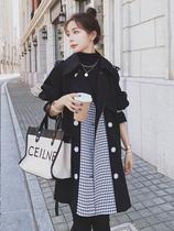 Sandro Queen2021 autumn winter new high end medium long style dress woman fashion temperament overalls plaid jacket