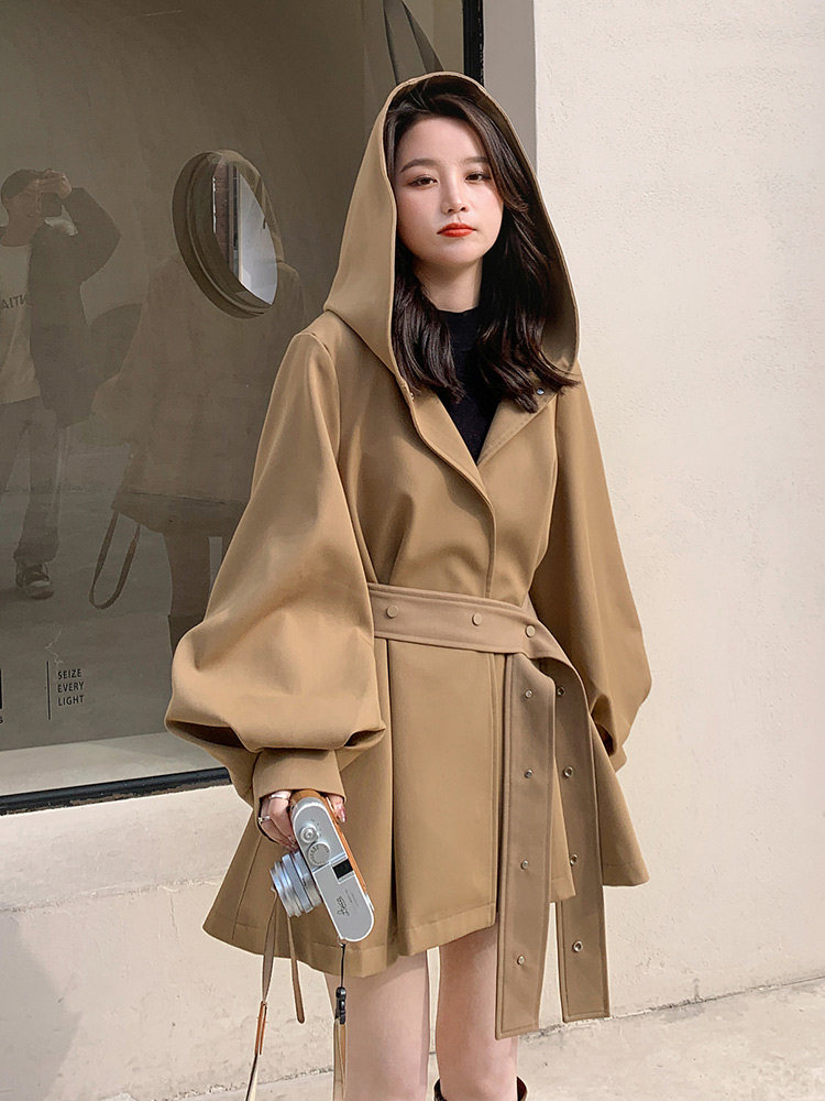Sandro Queen2021 autumn and winter new Korean version of the hooded windbreaker lantern sleeves casual cape coat coat women
