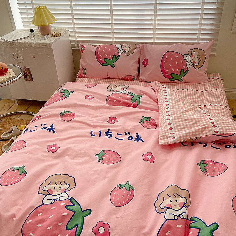ins cotton bedding four-piece set Princess wind 1 5m cotton bed single quilt cover Student dormitory three 4-piece set