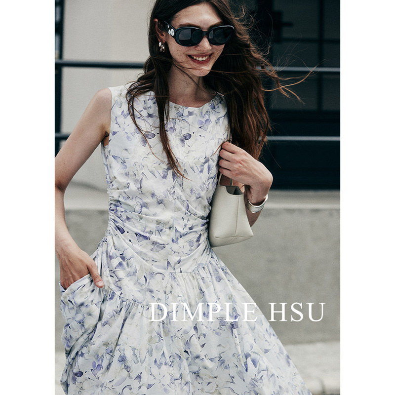 Lemai*E High-Density Pima Cotton Air-Salt-Shrunk Micro-Wrinkle Effect Deconstructed Pleated Waist Dress Q39339