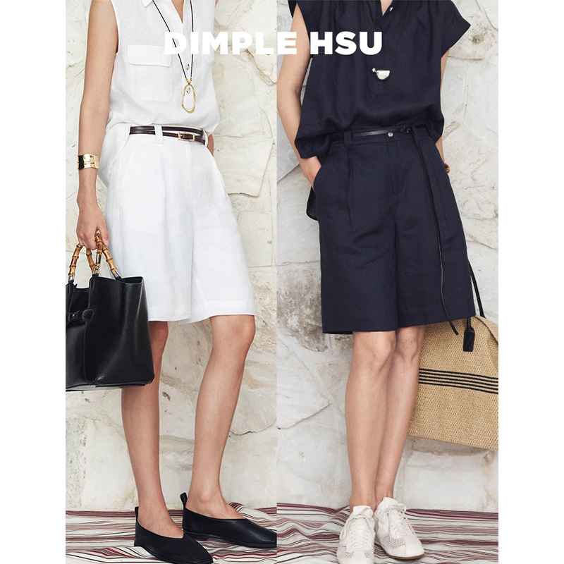 Relaxed Urban Chic, High-End Old Money Style, French Normandy Linen Bermuda Shorts K37303