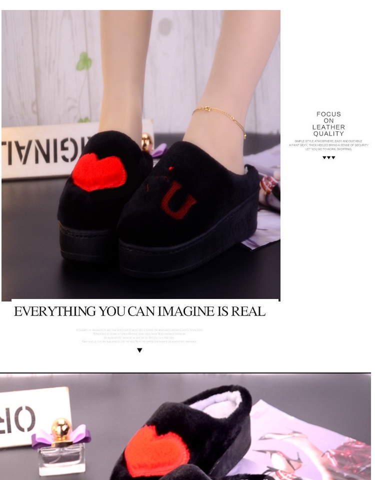 Dép cotton mới mùa đông nữ dày đáy giày tình yêu lông cao gót dép trong nhà không trơn trượt giày ấm tháng dép hot