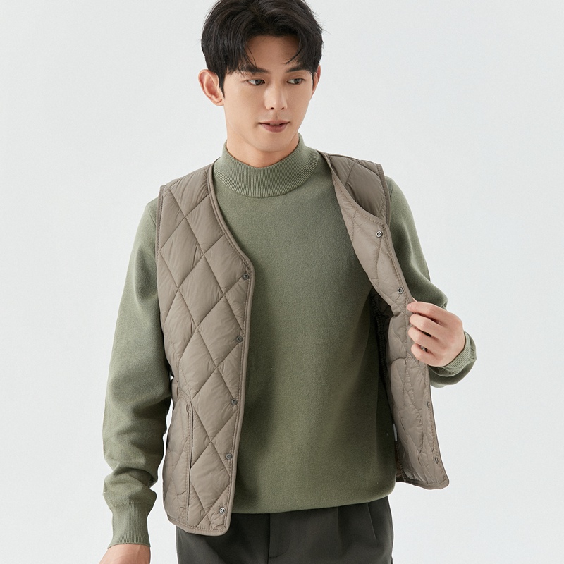 Autumn and Winter down Cotton Vest for Men, Short, Lightweight, Slim Fit, Warm Inner Layer, Sleeveless Vest, Can Be Worn Inside or Outside