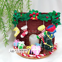 MY08 Christmas fireplace clay plate with lamp white embryo creative handmade Diy art training class special course send tutorial