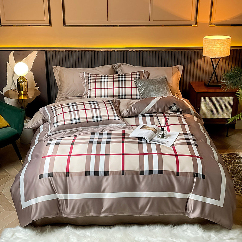 Light luxury cotton four-piece set pure cotton 100% quilt cover sheet 60 washes silk polka dot houndstooth bedding