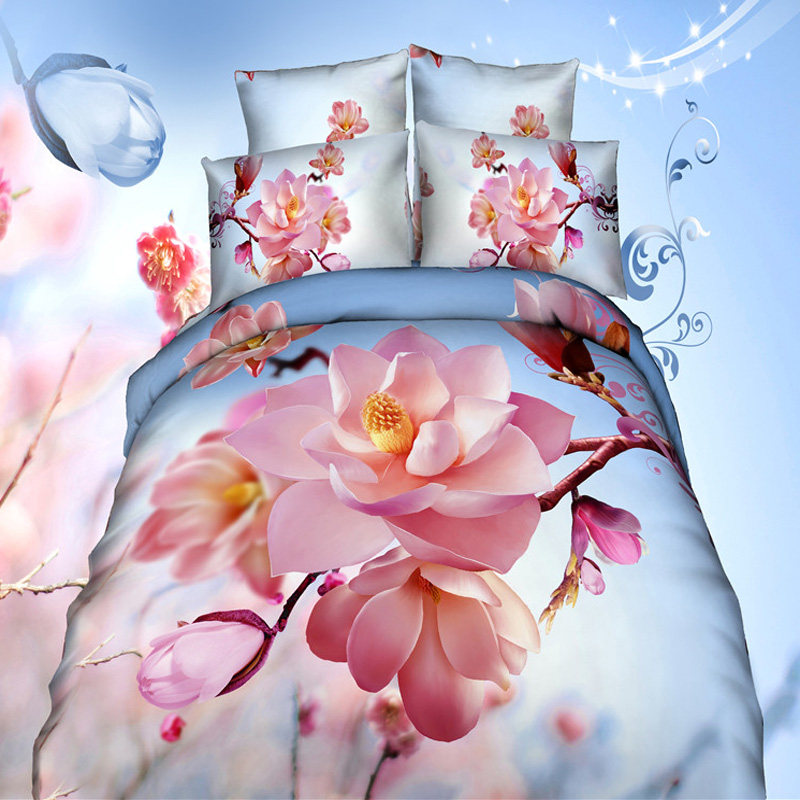 Cotton twill 3d four-piece printed cotton wedding Big version flower 3D bed sheet quilt cover 1 8m bedding