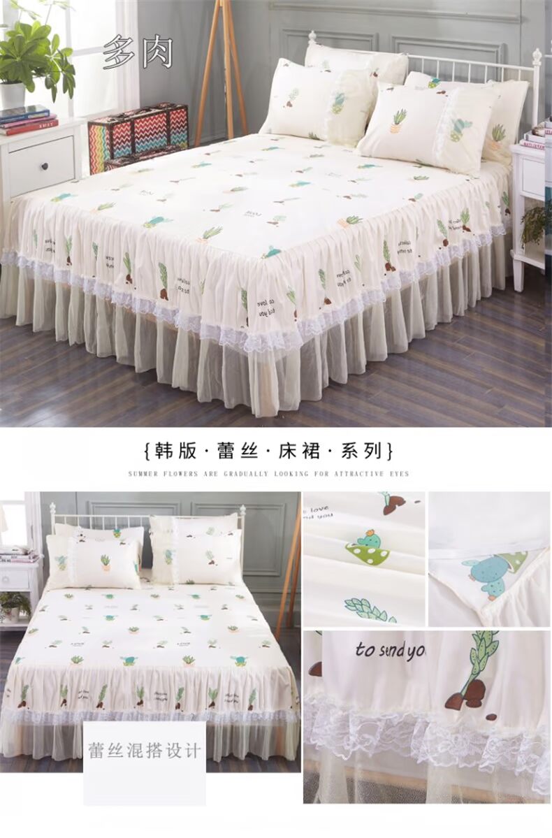 Hàn Quốc công chúa bedspread khăn trải giường váy ren một mảnh tay áo bảo vệ đôi giường nệm đặt 1.2m1.5 1.8 - Váy Petti giường váy
