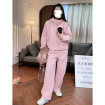European velvet sports suit for women autumn and winter 2023 new style fashionable loose and high-end wide-leg pants two-piece set