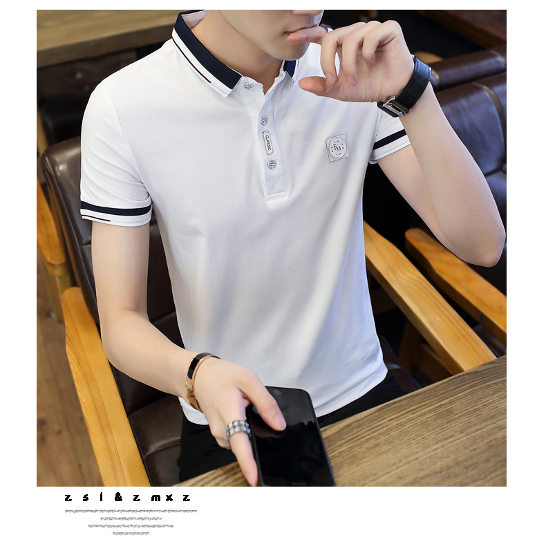 Áo thun nam tay ngắn mùa hè xu hướng cổ áo sơ mi ve áo POLO mùa hè cotton nam với cà vạt áo poloman