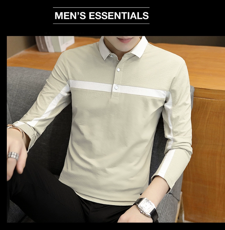 Áo thun nam dài tay cotton ve áo POLO mùa đông nam body có cổ áo sơ mi có cổ áo cộng với quần áo nhung active shirt