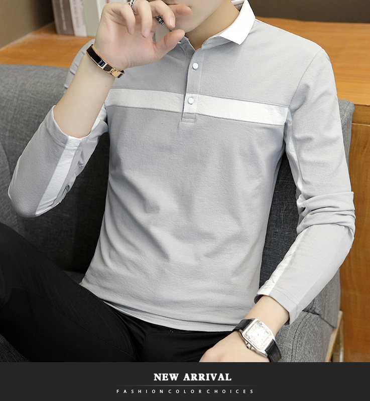 Áo thun nam dài tay cotton ve áo POLO mùa đông nam body có cổ áo sơ mi có cổ áo cộng với quần áo nhung