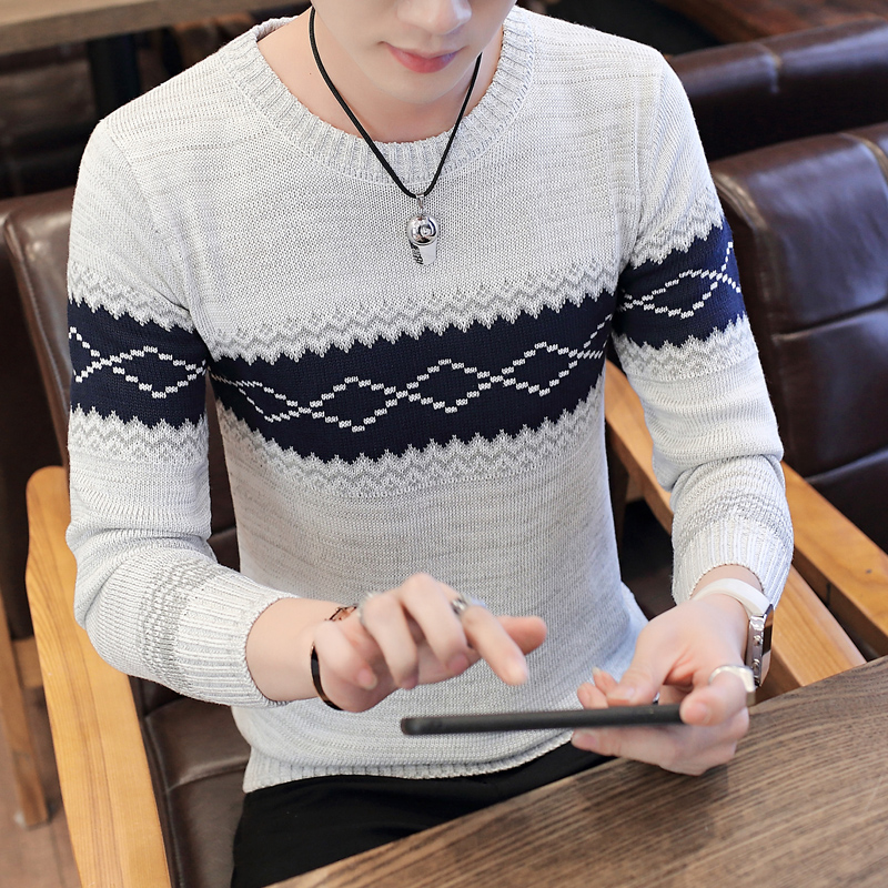người đàn ông áo len của mùa thu đông Hàn Quốc phiên bản của nam giới vòng cổ xu hướng knitsweater áo len trẻ tiêu đề học sinh.