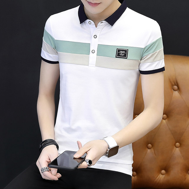Men's short-sleeved t-shirt summer cotton lapel clothes youth Korean version slim collar men's collar polo shirt tide