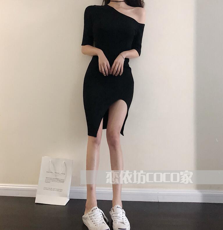 Kích thước lớn tùy chỉnh mới gợi cảm vai mỏng slim tay áo đầm - Sản phẩm HOT đầm yếm
