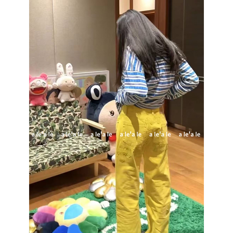 A Le'A Le Keke Is Both Cool and Trendy! 25Ss New Multi-Cross Yellow Straight-Leg Jeans for Women A Le'A Le Keke Is Both Cool and Trendy! 25Ss New Multi-Cross Yellow Straight-Leg Jeans for Women