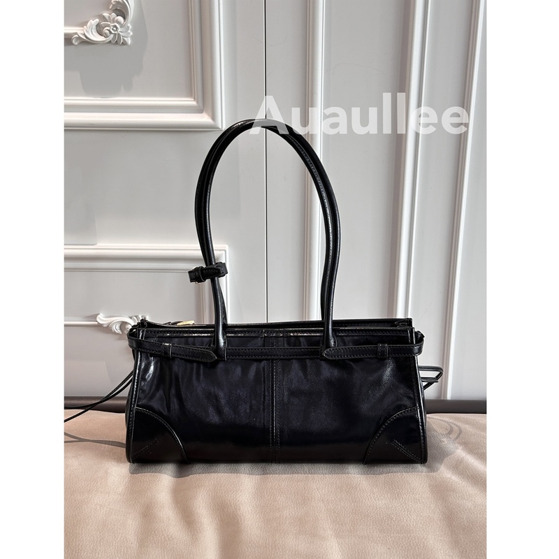 Auaullee Is Cool and Stylish! Vintage Waxed Leather Long-Handle Large-Capacity Shoulder Bag/Handbag