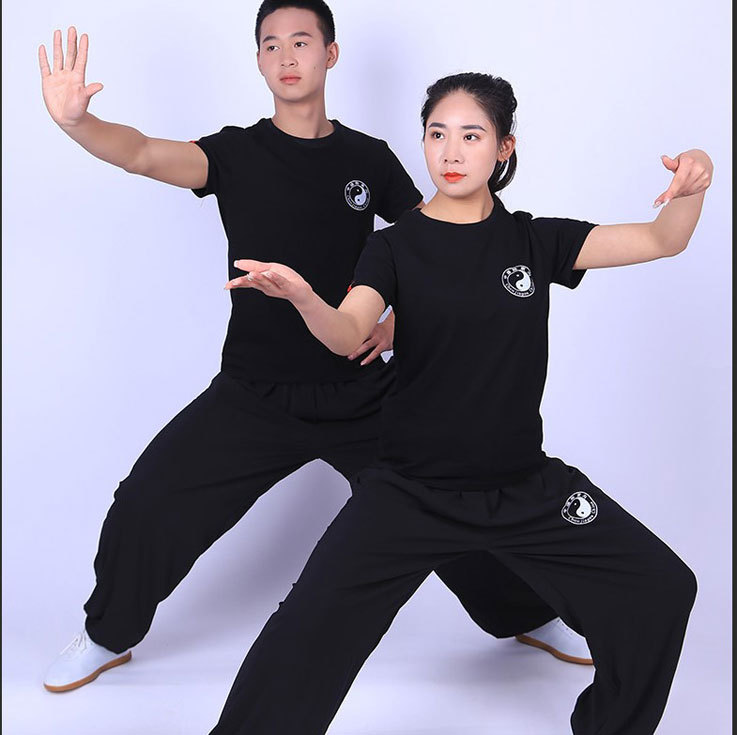 Summer Chenjiagou Pure Cotton T-Shirt Cultural Shirt + Cotton Silk Tai Chi Pants Lantern Pants All-Cotton Martial Arts Uniform Set for Middle-Aged and Elderly People