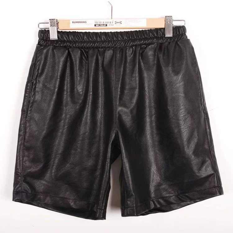 Mùa xuân và mùa hè đặc biệt quần da nam phần mỏng pu leather shorts Hàn Quốc phiên bản của triều đàn hồi eo năm điểm quần da lỏng hip hop avant-garde quần tây