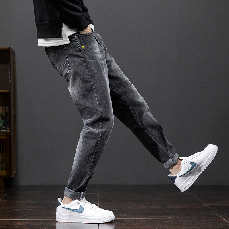 Trendy brand Yu Wenle jeans men's loose straight large size fat man simple wild autumn casual slim fit cigarette pants