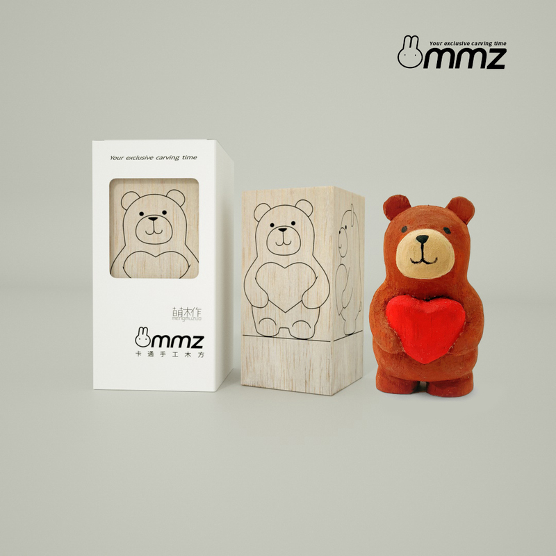 Handmade DIY Cartoon Small Wood Carving Stress Relief Toy Balsa Wood Practice Carving Material Kit Heart Bear Shape