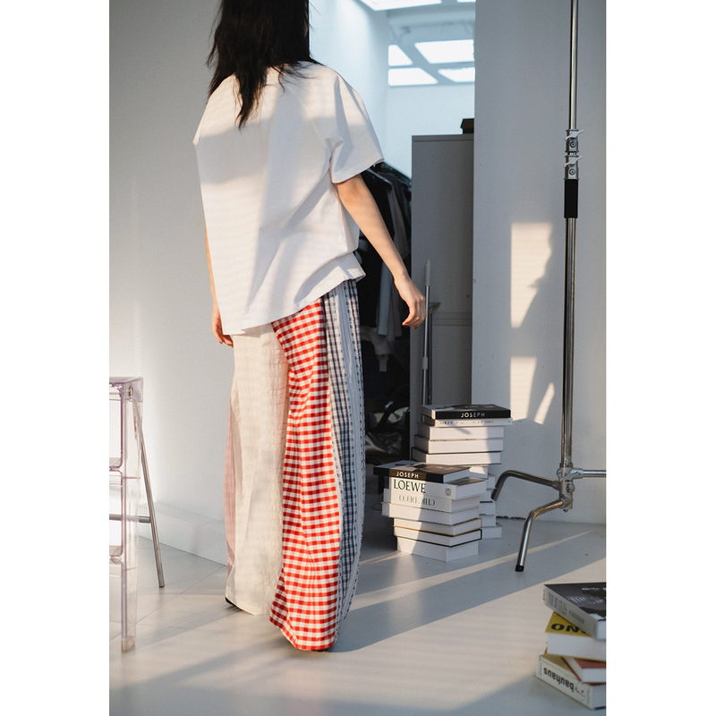 Art Student Style 25Ss New Striped Plaid Summer Relaxed and Lazy Style Loose Wide-Leg Pants for Women Art Student Style 25Ss New Striped Plaid Summer Relaxed and Lazy Style Loose Wide-Leg Pants for Women