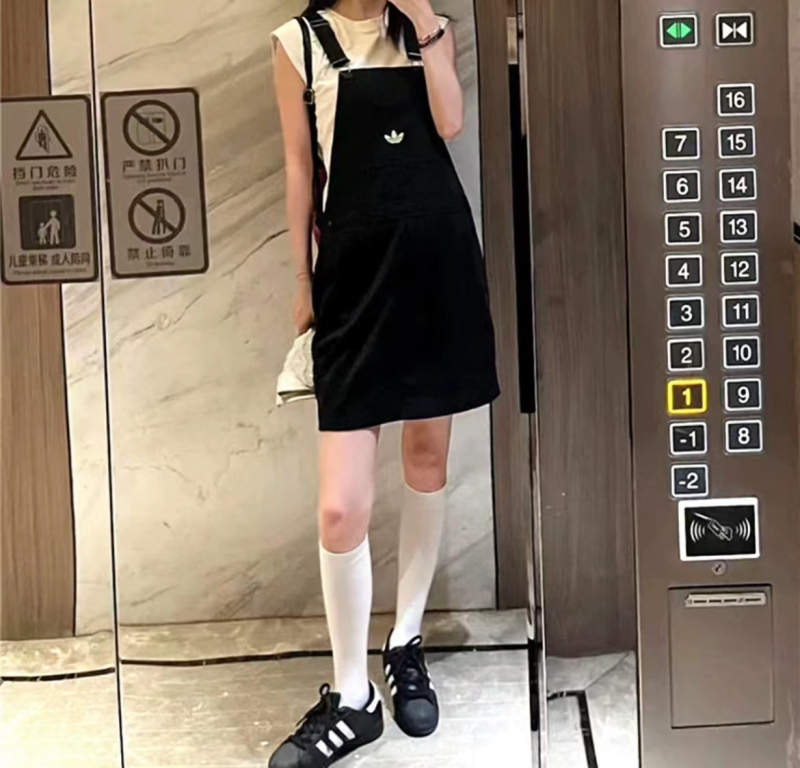Kuizi's Outlet Adidas Trefoil Workwear Style Sporty Solid Color Sleeveless Strap Dress Hb9458
