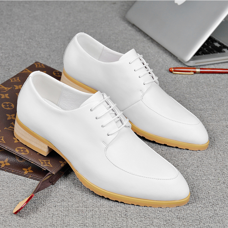 Summer Men's White Leather Shoes, Genuine Leather, High-Heeled Shoes, Breathable, Deodorant, Height-Increasing Men's Shoes, British Casual Shoes, Trendy