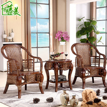 Living room solid wood real Vine Chair coffee table three-piece set of rattan Rattan woven guests leisure courtyard balcony table and chair combination
