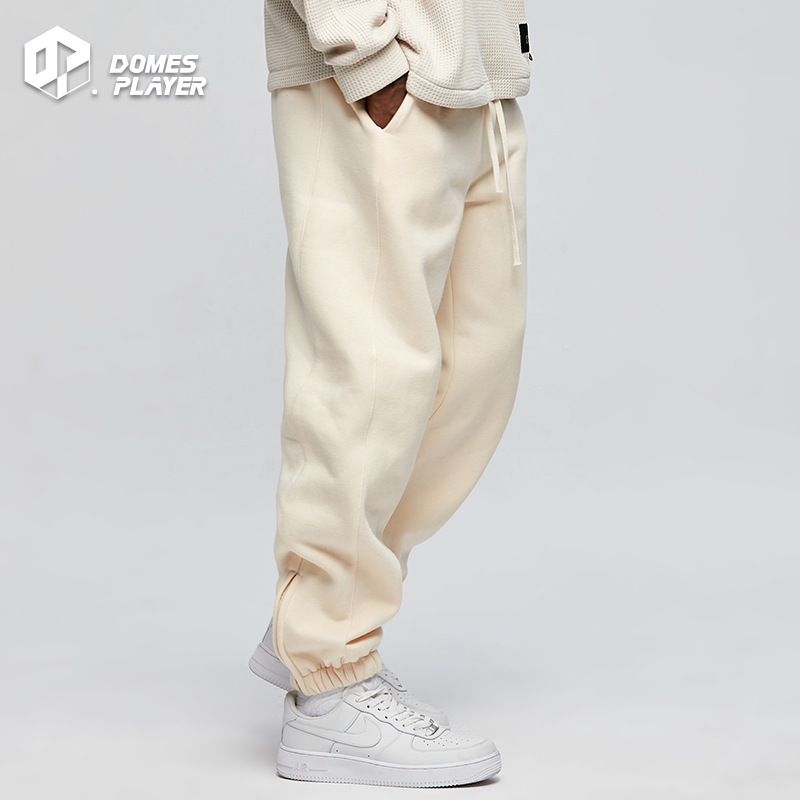 Beige Sweatpants Men's American Basketball Long Pants White Sports Pants Straight-Leg Jogger Pants Loose Spring and Autumn Cotton Pants Trendy