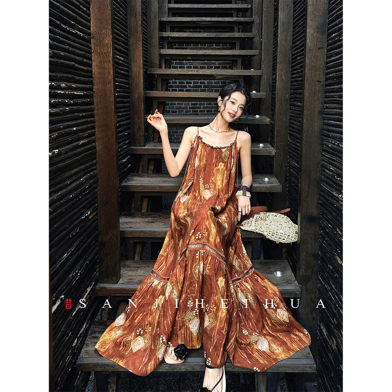 [Exclusive for Summer Fans] Sanji Heihua [Luo Shan Mu] New Chinese Style Tencel Linen Ethnic Dress