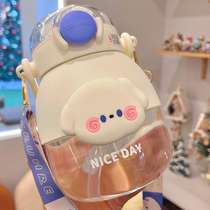 Large-capacity water cup for girls 2023 new childrens plastic water bottle Internet celebrity straw high-looking summer big-belly cup