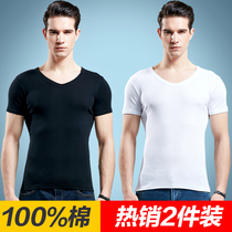 2 mens short-sleeved T-shirt crew neck loose summer cotton half-sleeve white body shirt Mens trend base undershirt trend
