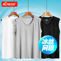 Ice mesh eye vest mens summer breathable quick-drying hollow-out sports fitness sleeveless t-shirt thin section shoulder undershirt
