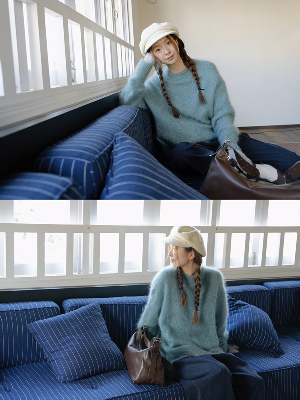 There Are Osmanthus Branches in the Mountains, Clear Mountain Blue Fleece, Thickened 395g High Weight, 100% Wool Pullover Sweater There Are Osmanthus Branches in the Mountains, Clear Mountain Blue Fleece, Thickened 395g High Weight, 100% Wool Pullover Sweater
