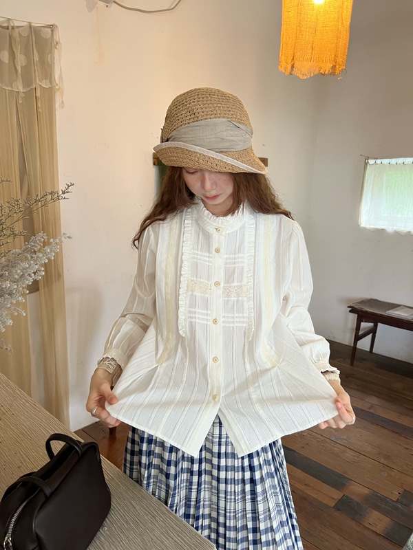 There Are Osmanthus Branches in the Mountains·Xizhou Classical Lace 100% Cotton Jacquard White Long-Sleeve Shirt