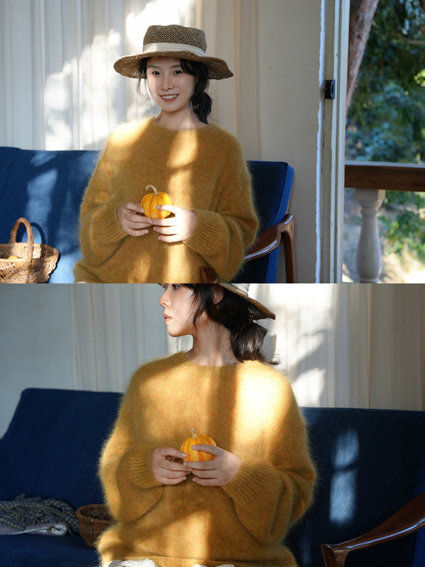 There Are Osmanthus Branches in the Mountains, and the Wheat Ears Are Yellow. Upgraded Version of Wool and Cashmere Brushed Yarn, Floral Yarn, Atmospheric Pullover Knit Top
