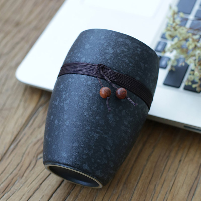 Pro rhyme household ceramic mug Drinking tea cup Water cup Office men and women tea cup Black pottery accompanying cup can be customized