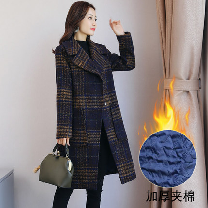 呢子大衣女韩版中长款2018秋冬款流行千鸟格
