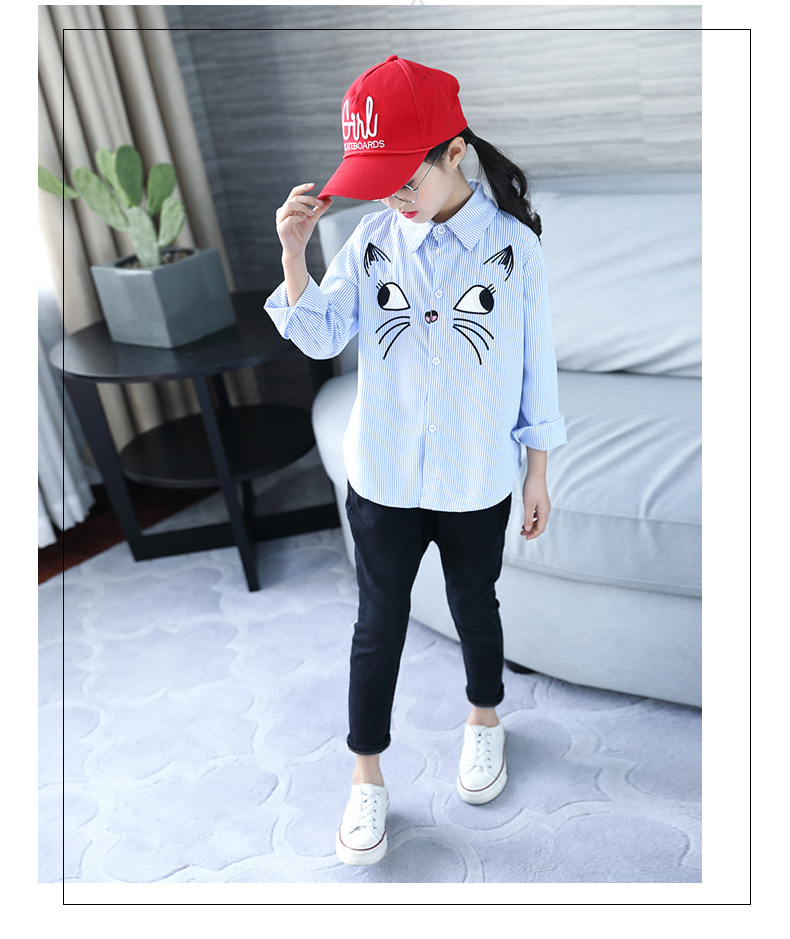 Áo sơ mi dài tay xuân hè 2018 cho bé gái sơ mi bé gái 12 bé lớn phiên bản Hàn Quốc của áo sơ mi nước ngoài kinh doanh quần áo trẻ em
