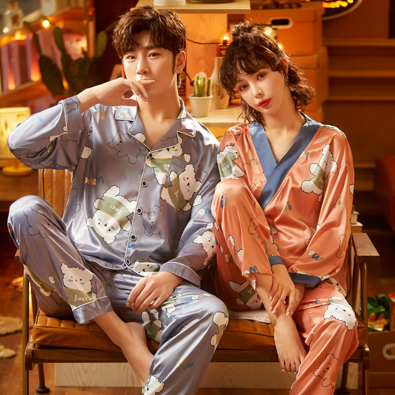 Fy fangyi lovers sleepwear women's spring autumn 2021 ice and snow silk sweet and beautiful Japanese summer men's silk home clothes