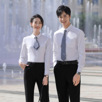 Non-iron white shirt hakama suit hotel front desk professional formal dress men and women with the same style waiter overalls female autumn and winter