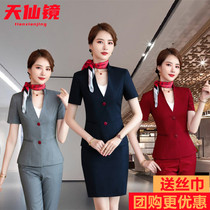 Short-sleeved suit skirt professional two-piece suit fashion beauty salon uniform sales department hotel front desk overalls female summer