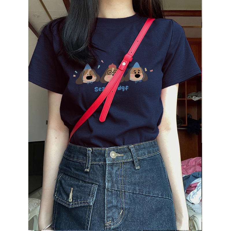 American-Style Sweet and Spicy Cute Puppy Short-Sleeved T-Shirt for Women, Summer ins Unique and Super Pretty Slim-Fit Round-Neck Top