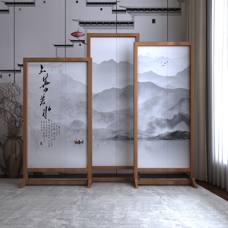 New Chinese-style screen partition living room tea room entrance simple modern solid wood double-sided custom blocking decoration Feng Shui seat