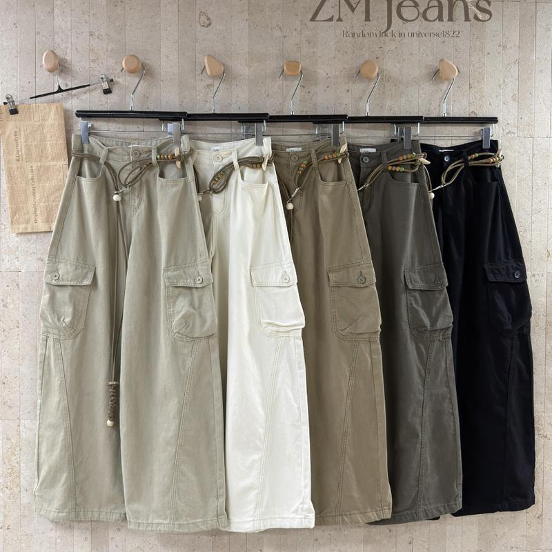 Omi Town. Zao Mi 2026 Spring Collection American High Street Style Pocket Workwear Versatile Casual Jeans for Women with Waist Rope 1822 #